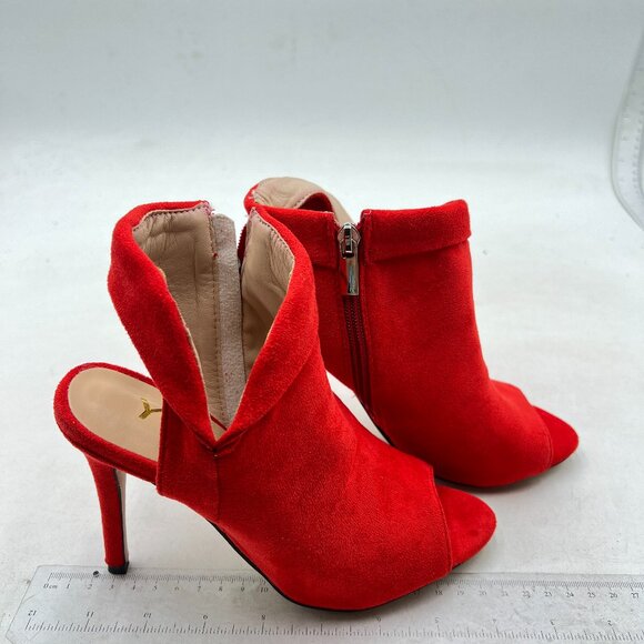 YDN Red Peep Toe Stiletto High Heel Cutout Slingback Side Zippers Short Booties - Picture 4 of 8